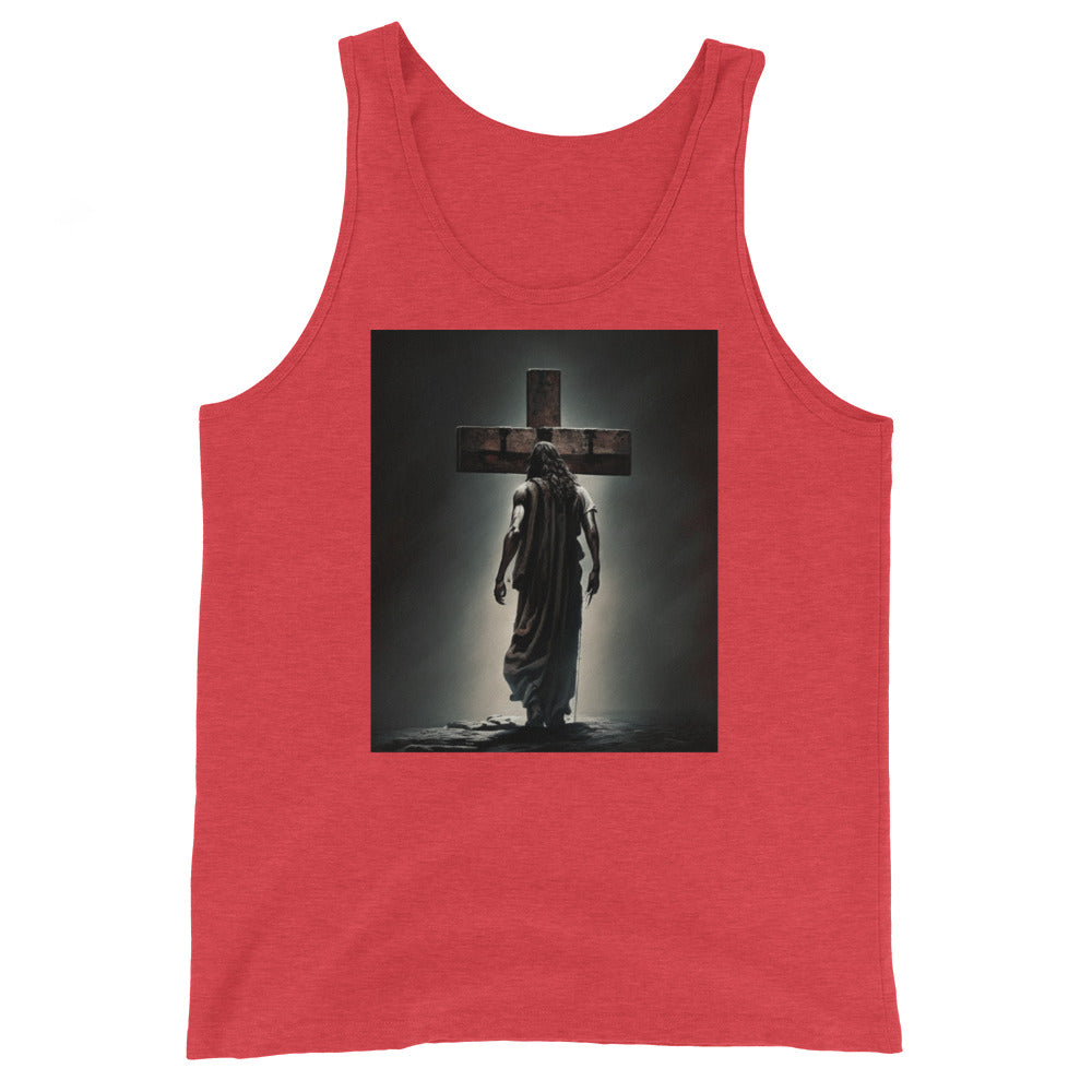 Christ Facing the Cross Men's Christian Tank Top Red Triblend