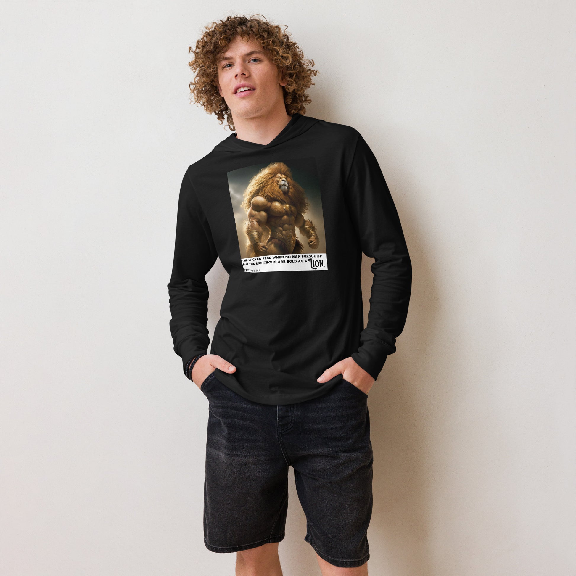 Swole Bold Lion Christian Men's Hooded Long-Sleeve Graphic Tee