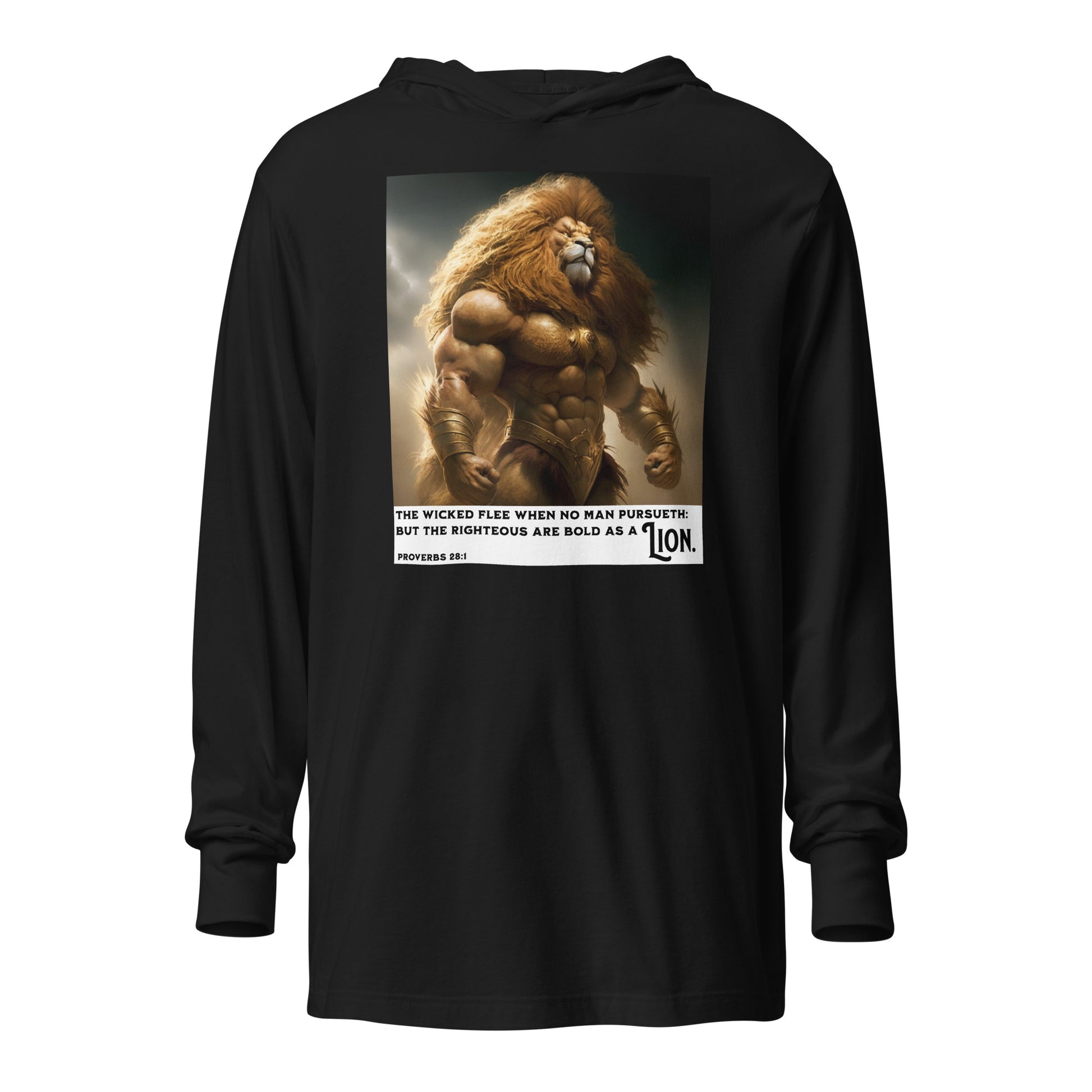 Swole Bold Lion Christian Men's Hooded Long-Sleeve Graphic Tee Black