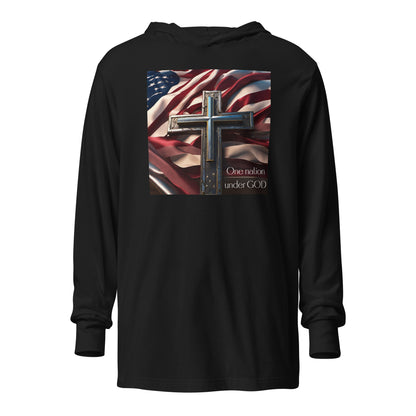 One Nation Under God Men's Hooded Long-Sleeve Graphic Tee Black