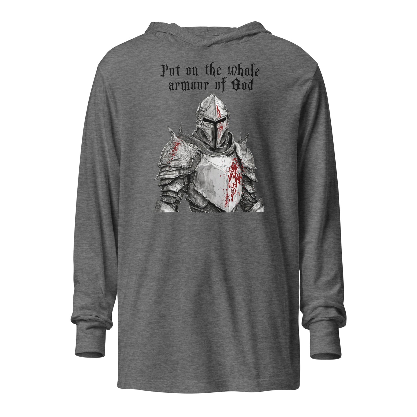 Armour of God Christian Men's Hooded Long-Sleeve Shirt Grey Triblend