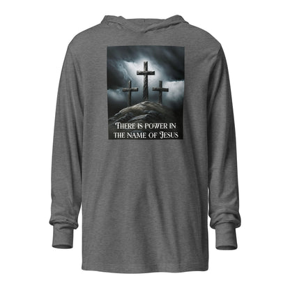 Power in the Name of Jesus Men's Hooded Long-Sleeve Tee Grey Triblend