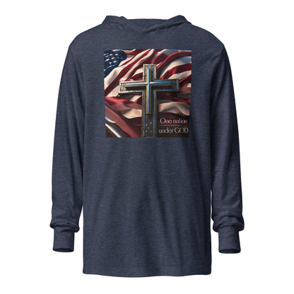 One Nation Under God Men's Hooded Long-Sleeve Graphic Tee Heather Navy