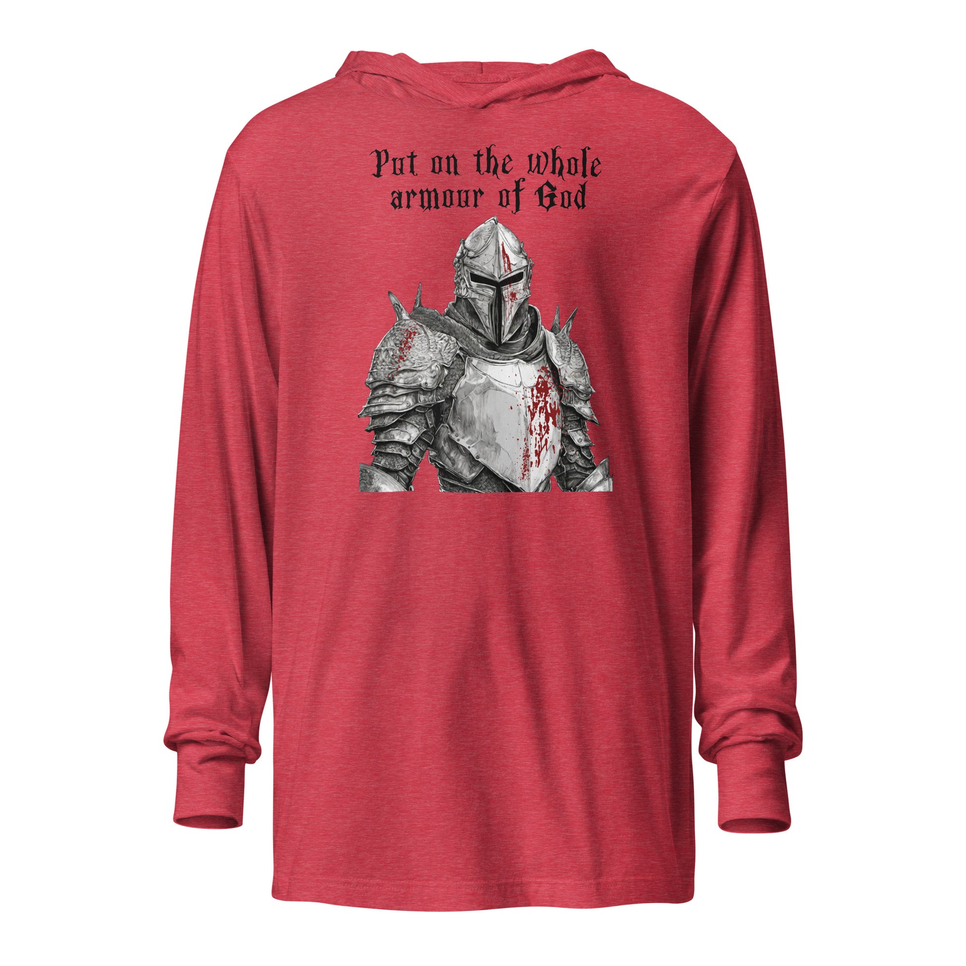 Armour of God Christian Men's Hooded Long-Sleeve Shirt Heather Red