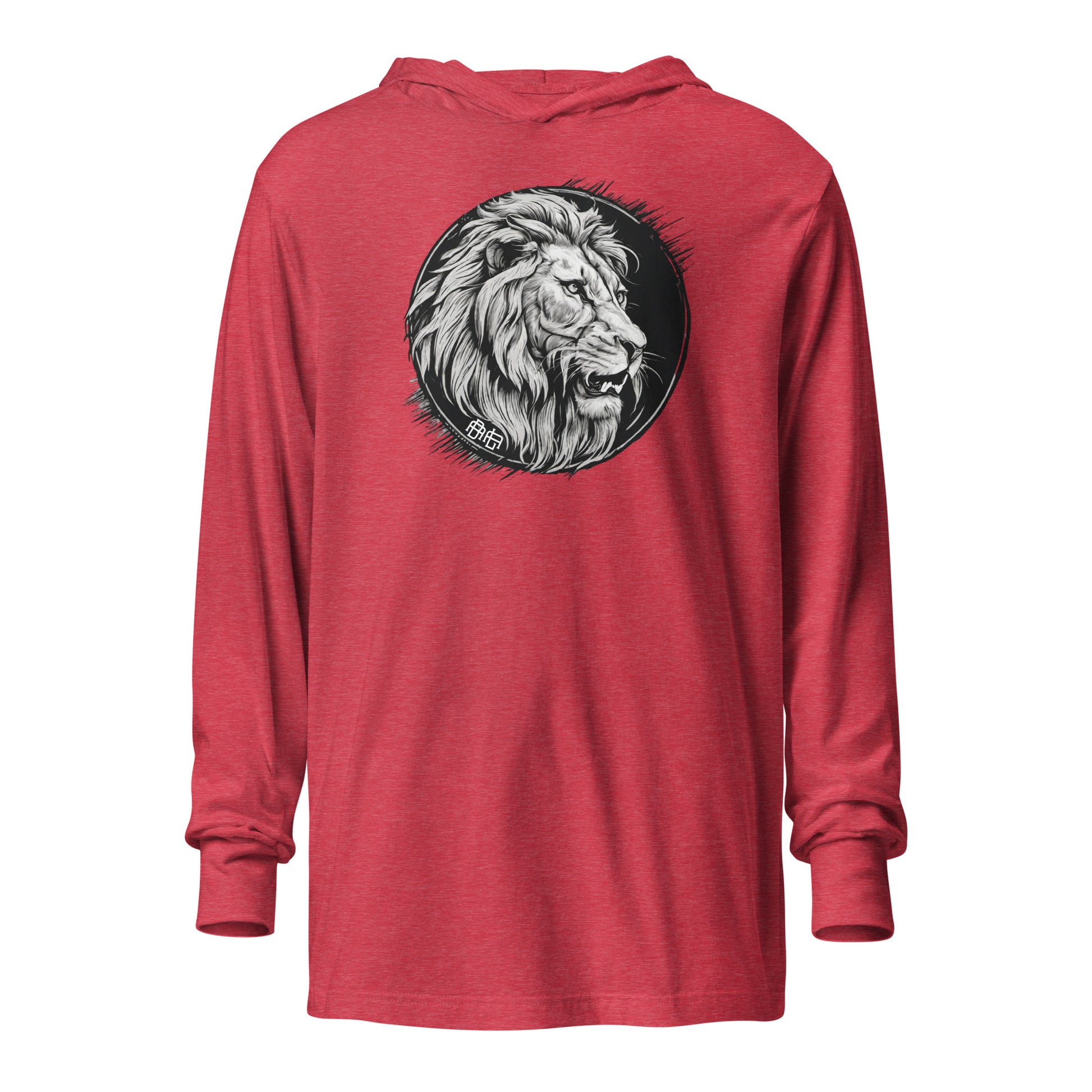 Bold as a Lion Emblem Christian Men's Hooded Long-Sleeve Tee Heather Red