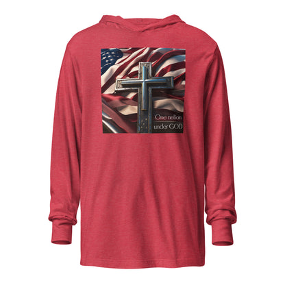 One Nation Under God Men's Hooded Long-Sleeve Graphic Tee Heather Red