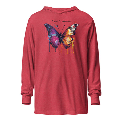 New Creature Christian Women's Beautiful Graphic Hooded Long-Sleeve Tee Heather Red