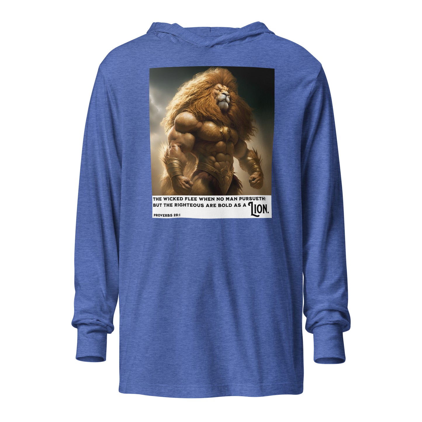 Swole Bold Lion Christian Men's Hooded Long-Sleeve Graphic Tee Heather True Royal