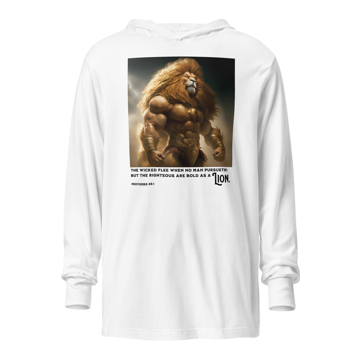 Swole Bold Lion Christian Men's Hooded Long-Sleeve Graphic Tee White