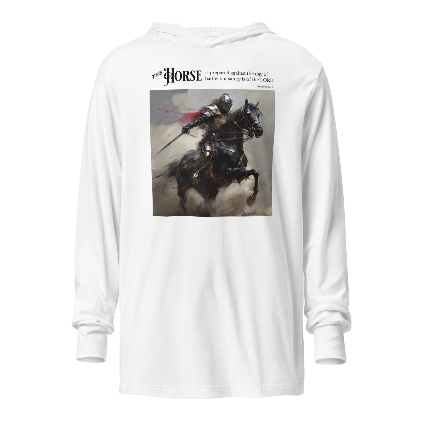 Horse and Knight Men's Bold Hooded Long-sleeve Tee White