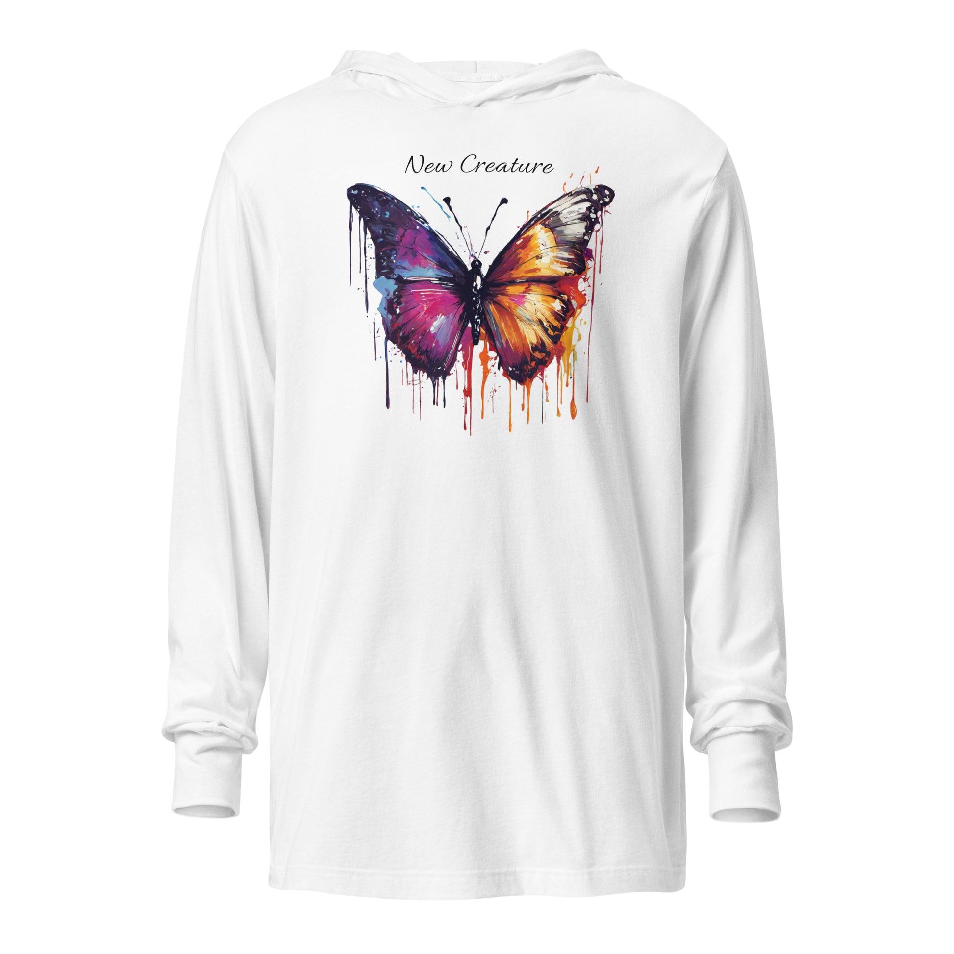 New Creature Christian Women's Beautiful Graphic Hooded Long-Sleeve Tee White
