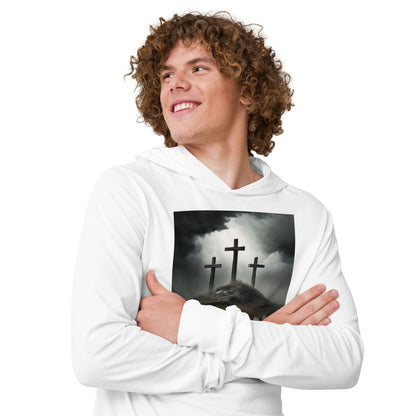 Three Crosses Crucifixion Men's Hooded Long-sleeve Tee John 15:13