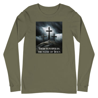 Power in the Name of Jesus Men's Long Sleeve Tee Military Green