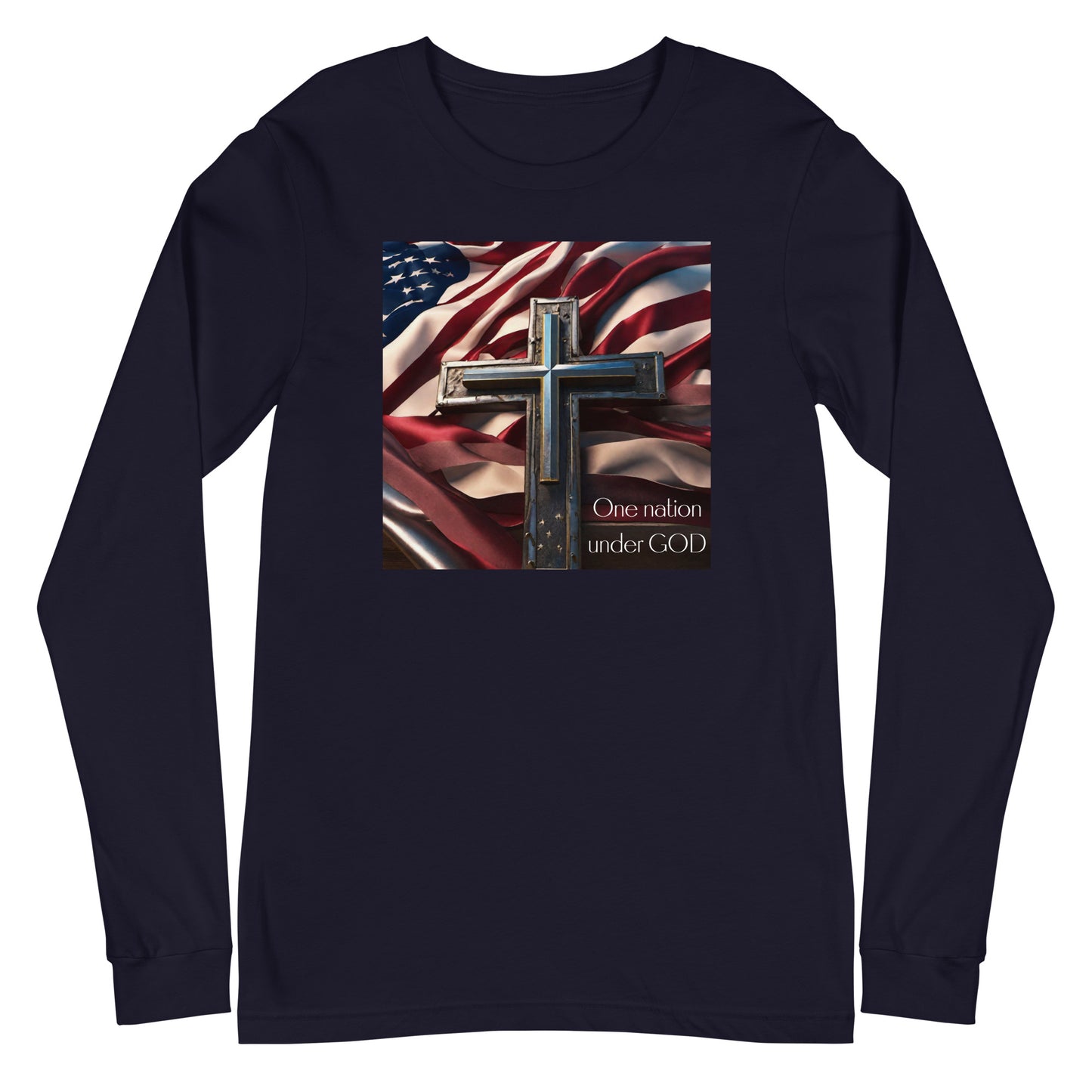 One Nation Under God Christian Long Sleeve Tee Navy