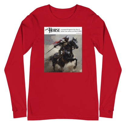 Horse Prepared for Battle Men's Christian Long Sleeve Tee Red