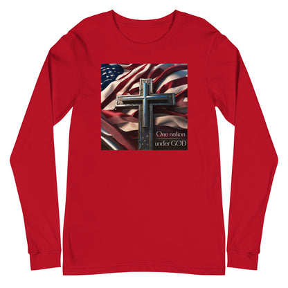One Nation Under God Christian Long Sleeve Tee Red