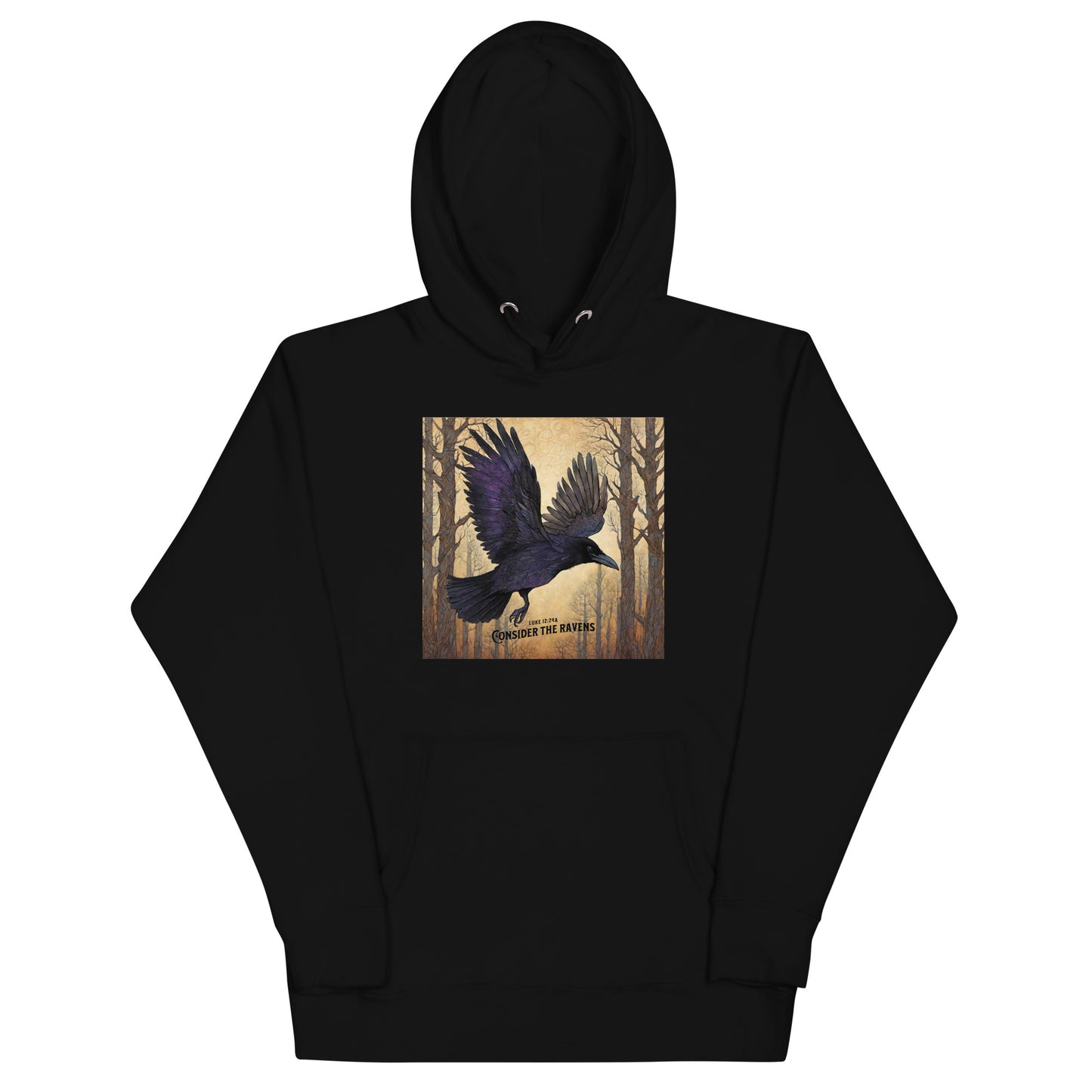 Consider the Ravens Bible Verse Men's Hooded Sweatshirt Luke 12:24 Black