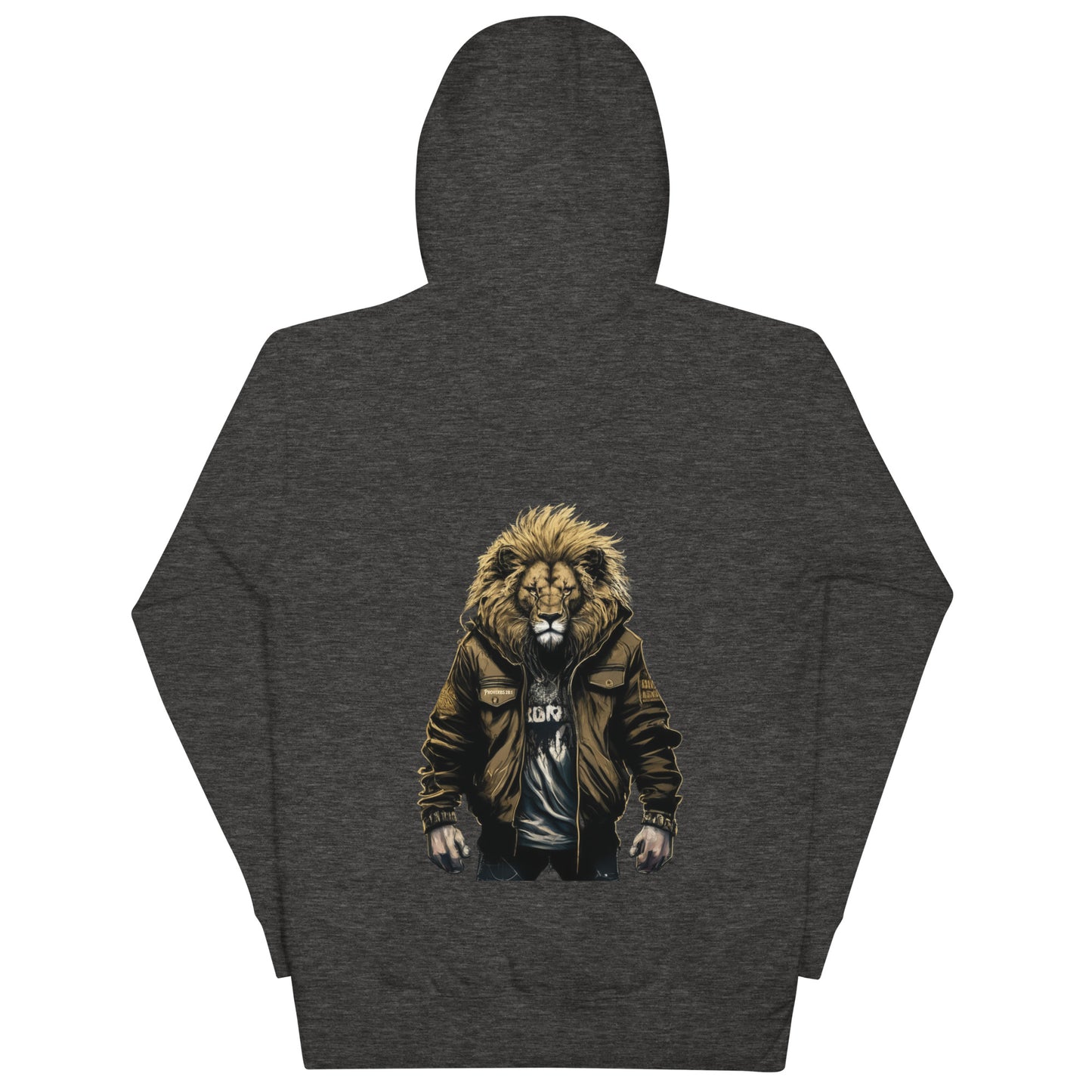 Bold Lion Men's Christian Hooded Sweatshirt (back print) Charcoal Heather