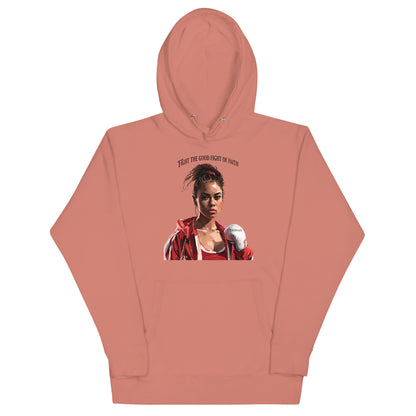 Fight the Good Fight Women's Christian Comfy Grapic Hoodie Dusty Rose