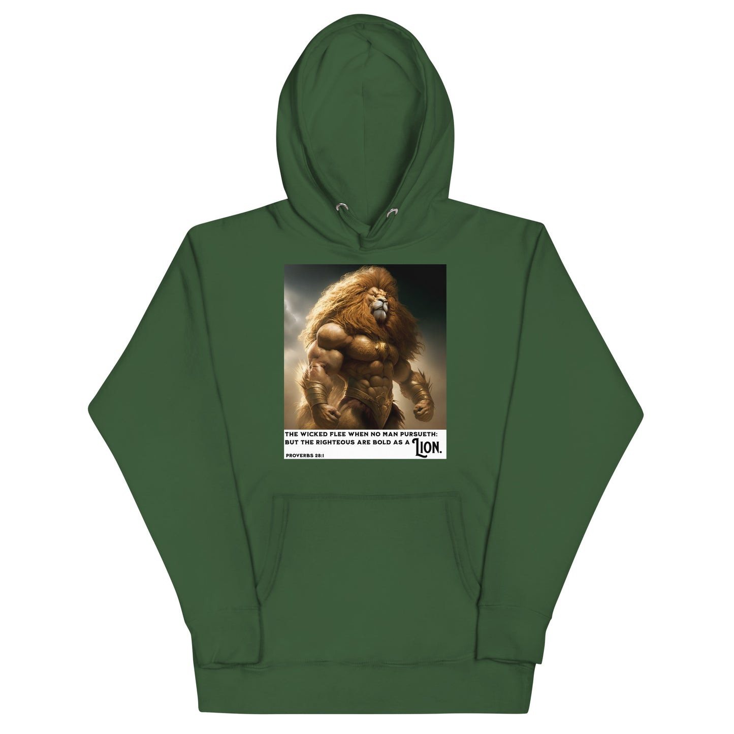 Swole Bold Lion Christian Men's Strength Hooded Sweatshirt Forest Green