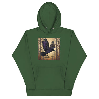 Consider the Ravens Bible Verse Men's Hooded Sweatshirt Luke 12:24 Forest Green