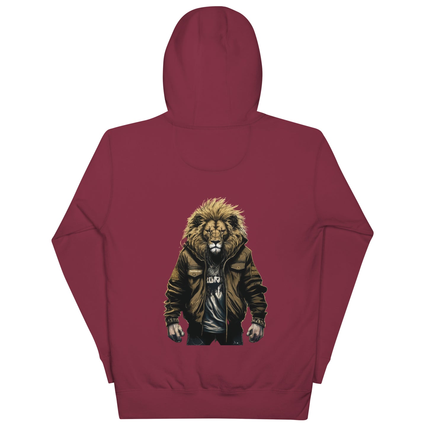 Bold Lion Men's Christian Hooded Sweatshirt (back print) Maroon
