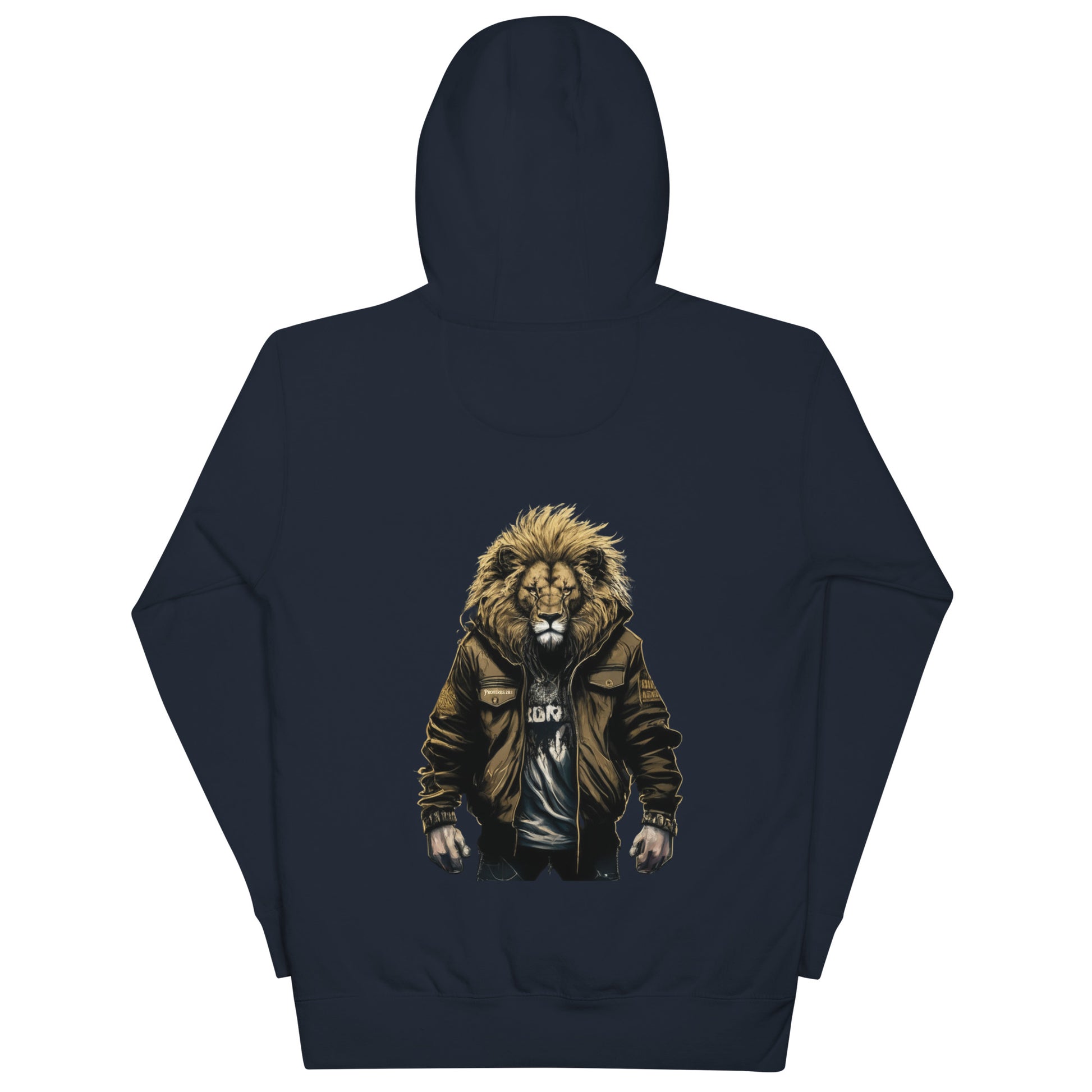 Bold Lion Men's Christian Hooded Sweatshirt (back print) Navy Blazer