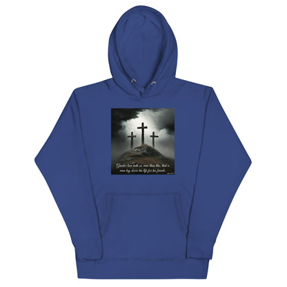 Three Crosses Crucifixion Men's Hooded Sweatshirt John 15:13 Team Royal