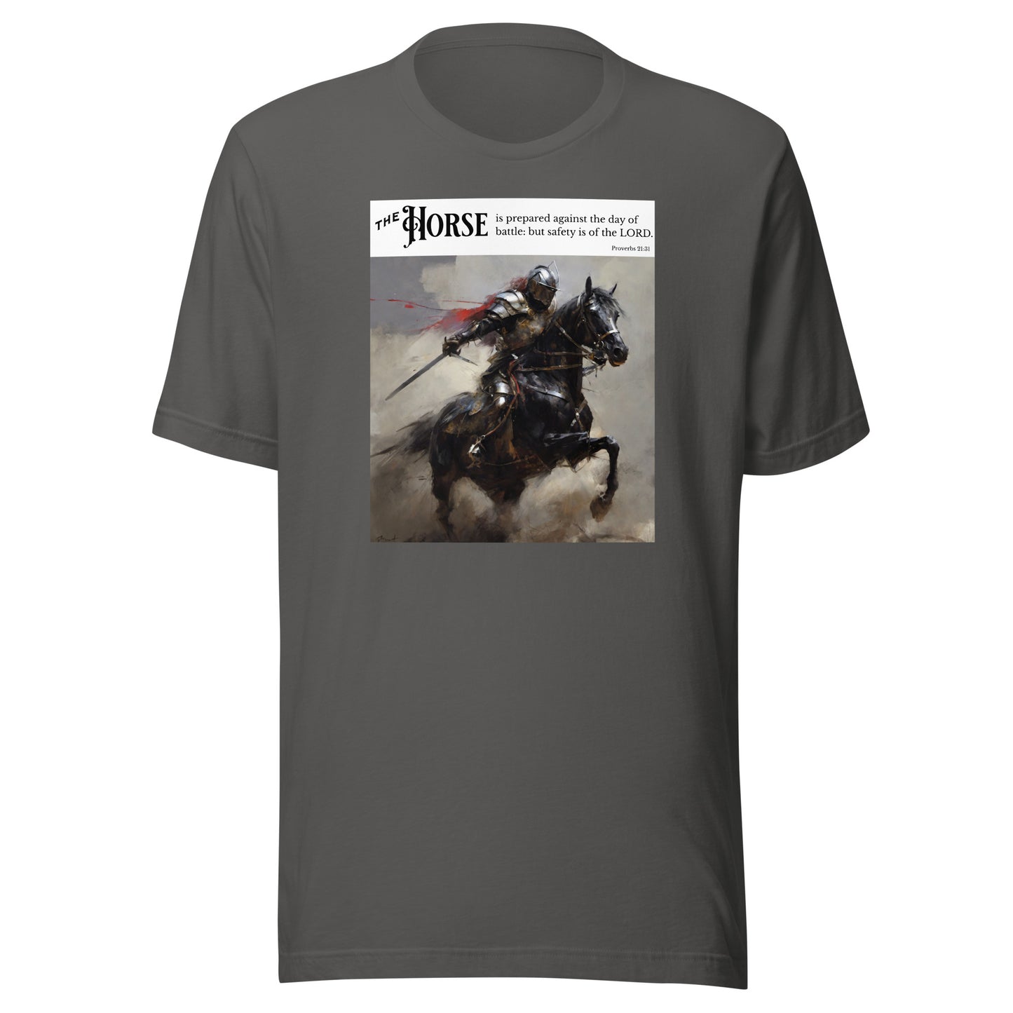 Horse Prepared for Battle Men's Bold Christian Graphic T-Shirt Asphalt