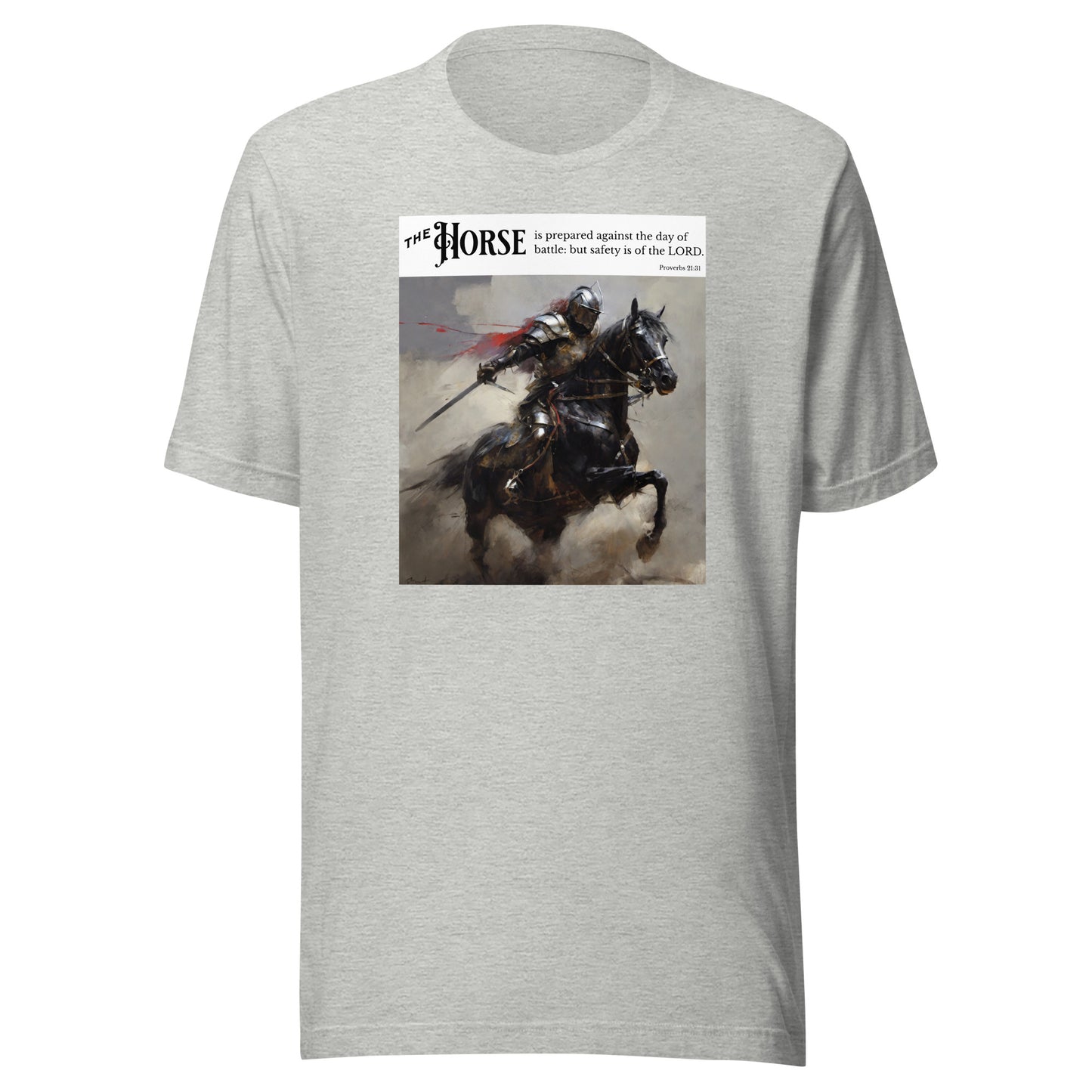 Horse Prepared for Battle Men's Bold Christian Graphic T-Shirt Athletic Heather
