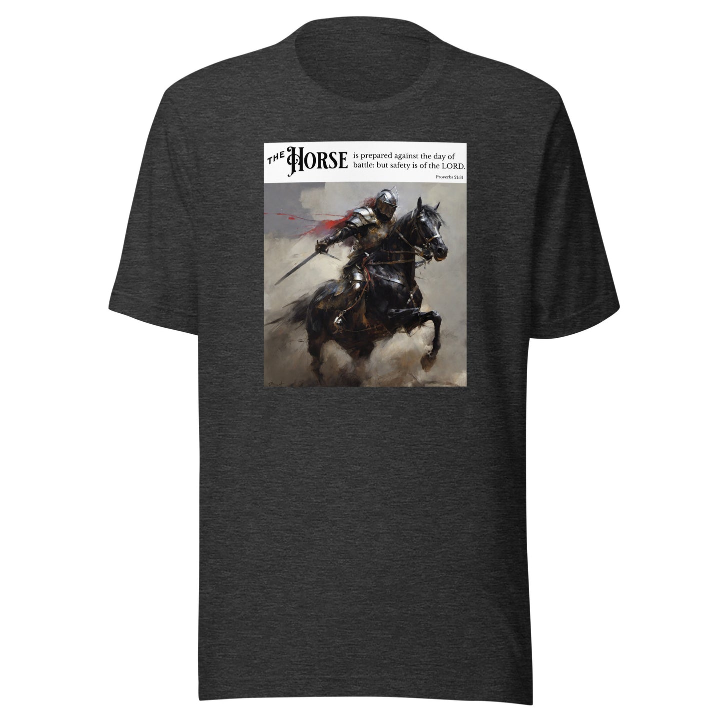 Horse Prepared for Battle Men's Bold Christian Graphic T-Shirt Dark Grey Heather