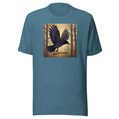 Consider the Ravens Men's Bible Verse T-Shirt Luke 12:24 Heather Deep Teal