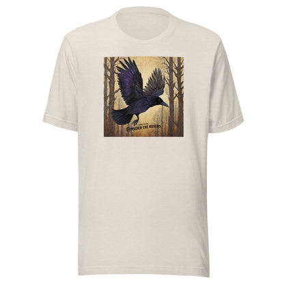 Consider the Ravens Men's Bible Verse T-Shirt Luke 12:24 Heather Dust
