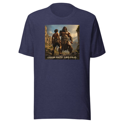David vs Goliath Men's Christian Graphic T-Shirt Heather Midnight Navy