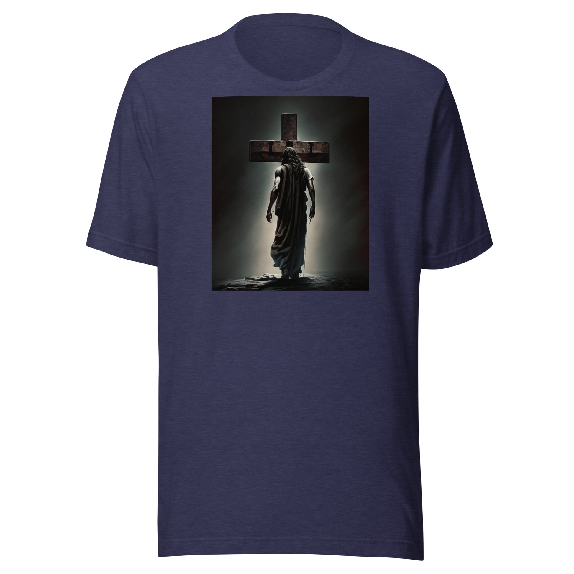Christ Facing the Cross Men's Christian T-Shirt Heather Midnight Navy