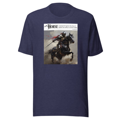 Horse Prepared for Battle Men's Bold Christian Graphic T-Shirt Heather Midnight Navy