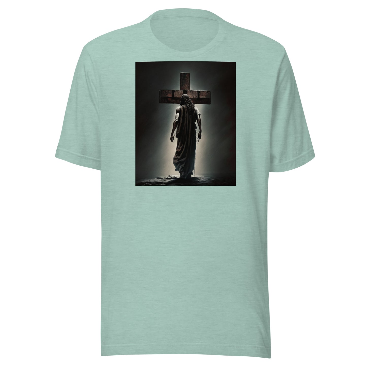 Christ Facing the Cross Men's Christian T-Shirt Heather Prism Dusty Blue