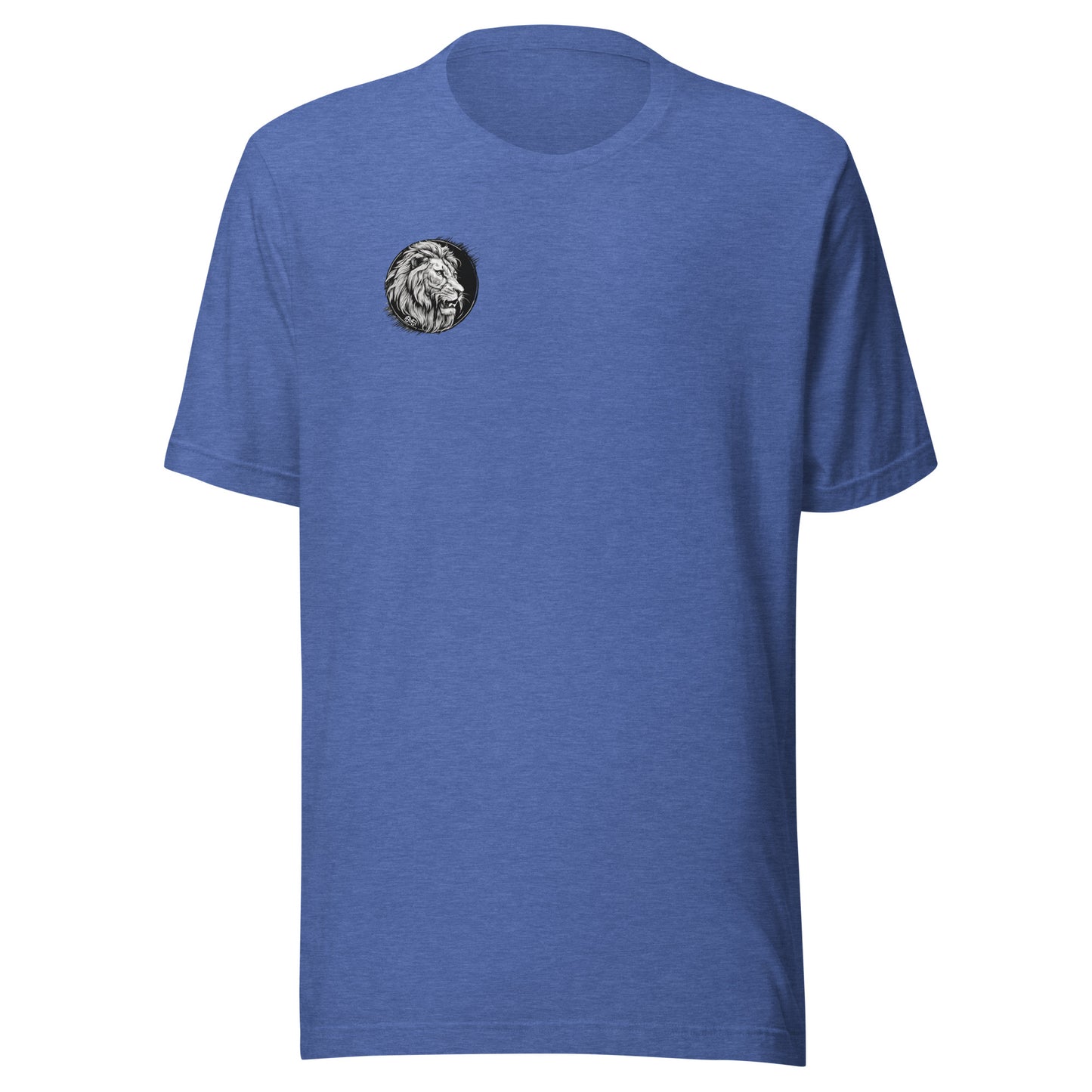 Bold Lion Men's Christian Graphic T-Shirt (back print & front logo) Heather True Royal