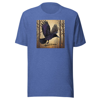 Consider the Ravens Men's Bible Verse T-Shirt Luke 12:24 Heather True Royal