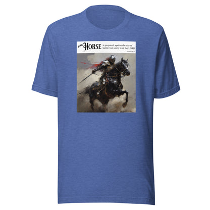 Horse Prepared for Battle Men's Bold Christian Graphic T-Shirt Heather True Royal