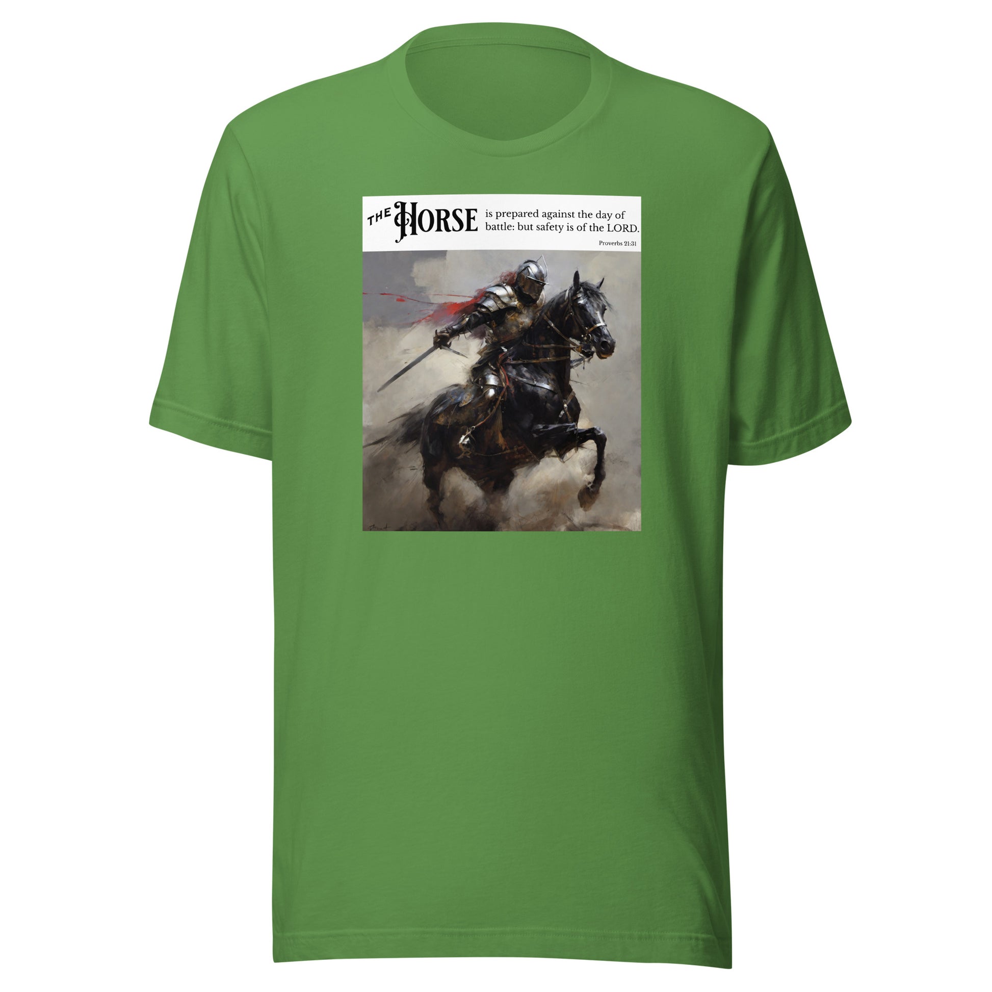 Horse Prepared for Battle Men's Bold Christian Graphic T-Shirt Leaf
