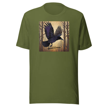 Consider the Ravens Men's Bible Verse T-Shirt Luke 12:24 Olive