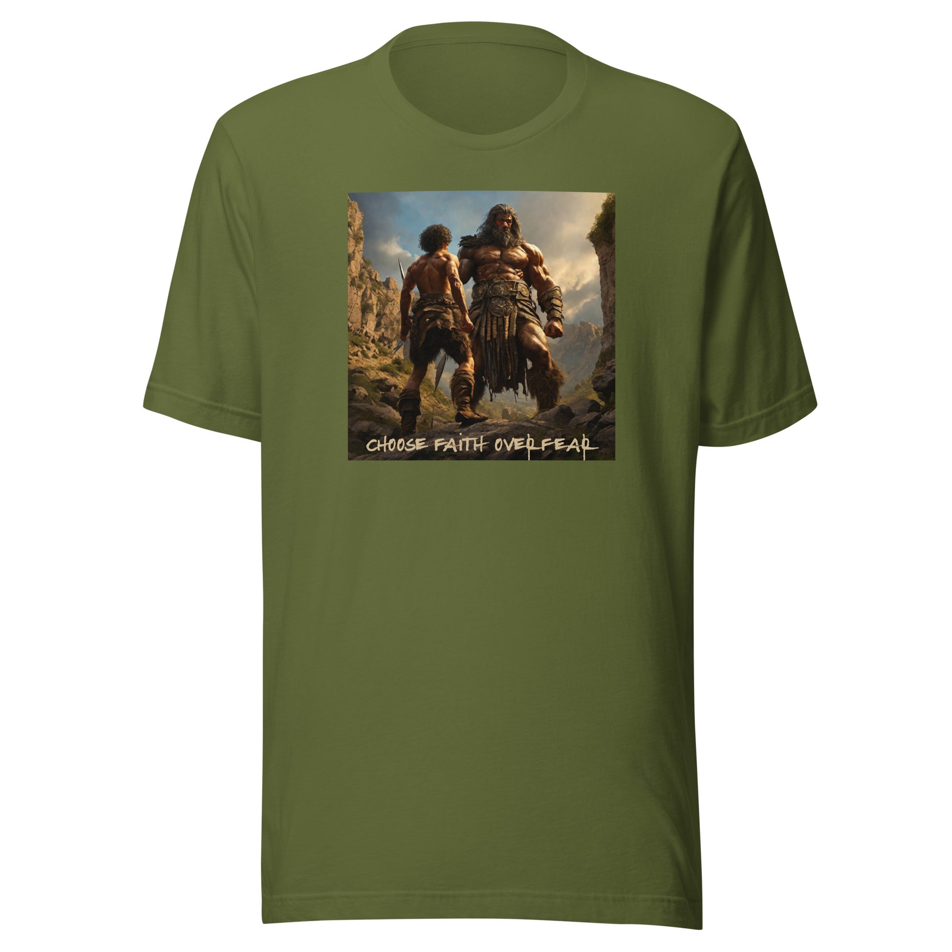 David vs Goliath Men's Christian Graphic T-Shirt Olive
