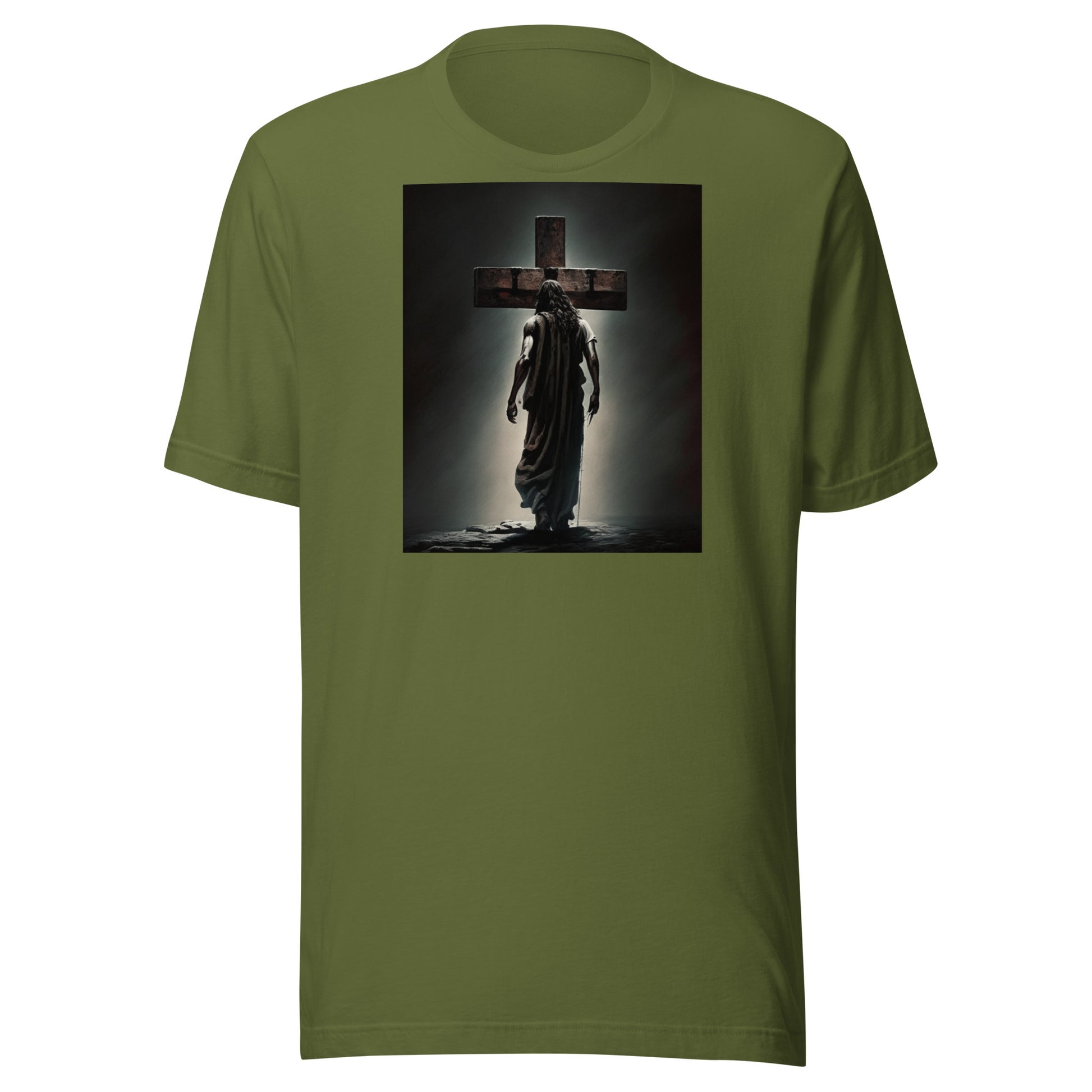 Christ Facing the Cross Men's Christian T-Shirt Olive