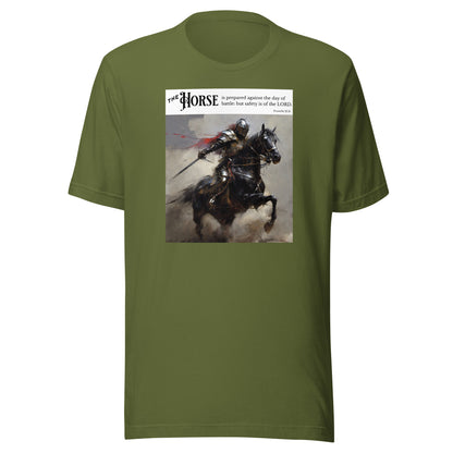 Horse Prepared for Battle Men's Bold Christian Graphic T-Shirt Olive