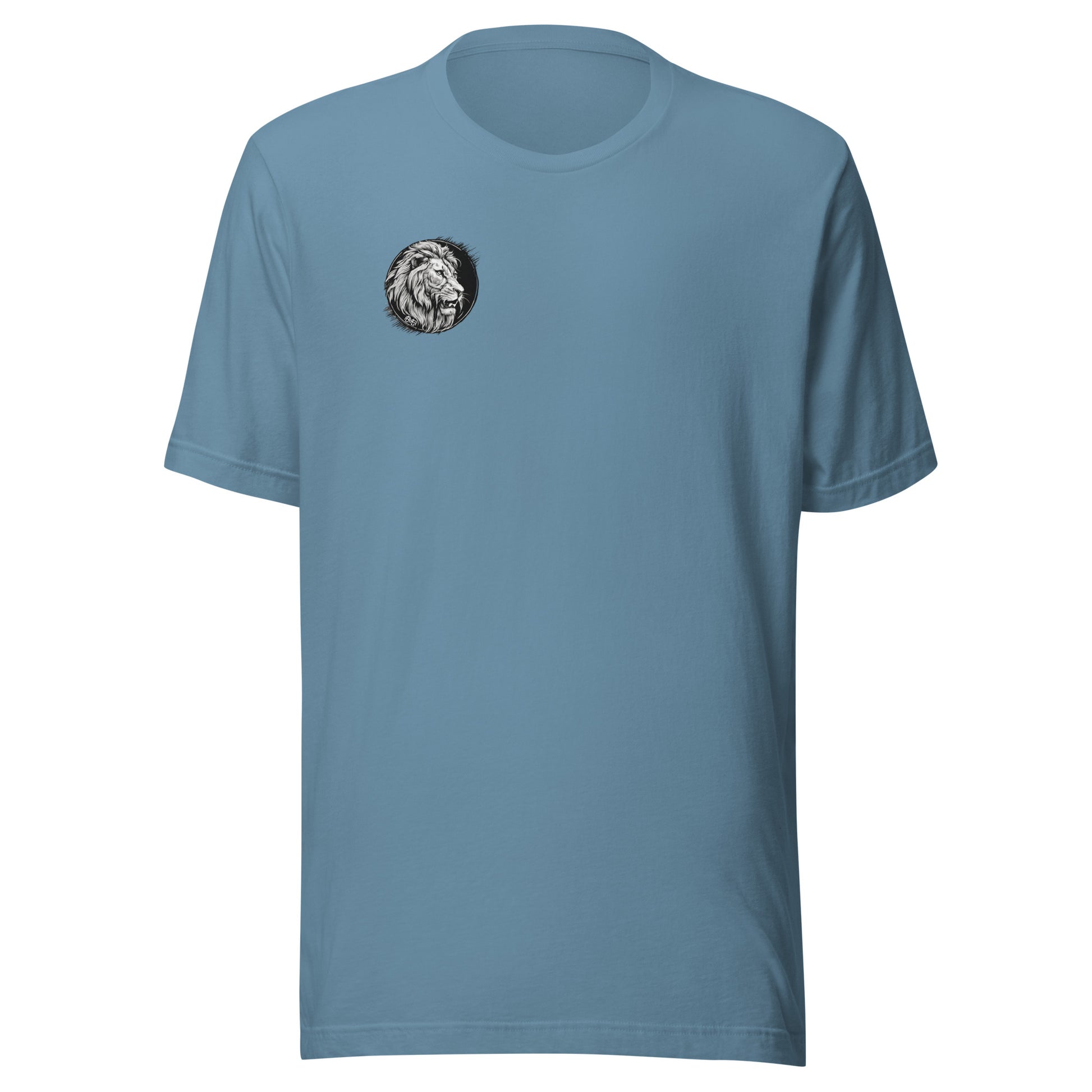 Bold Lion Men's Christian Graphic T-Shirt (back print & front logo) Steel Blue