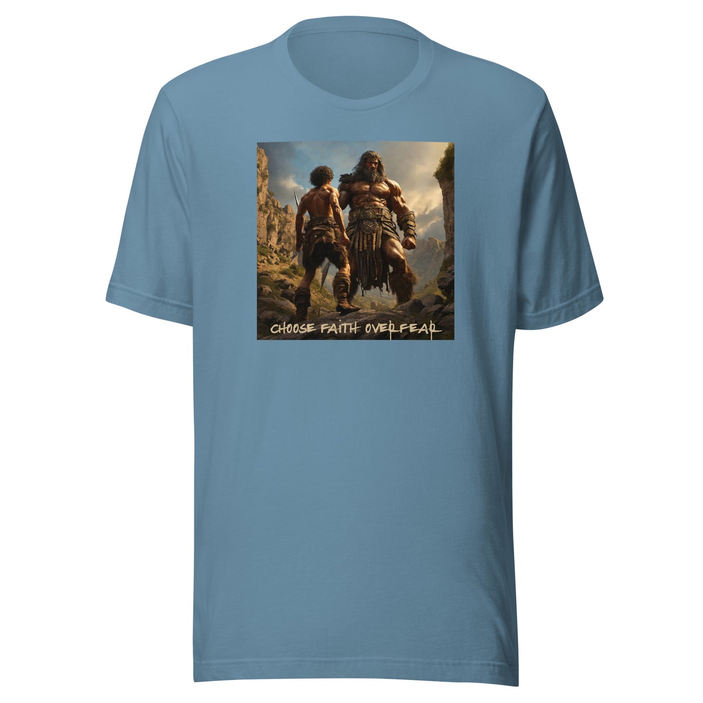 David vs Goliath Men's Christian Graphic T-Shirt Steel Blue