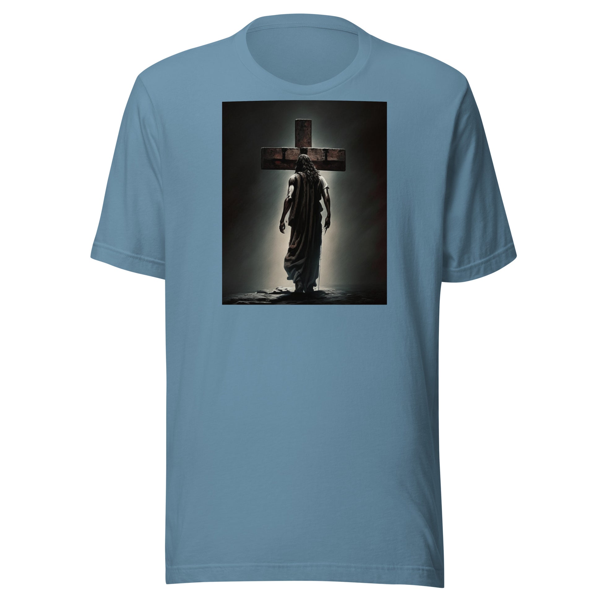 Christ Facing the Cross Men's Christian T-Shirt Steel Blue