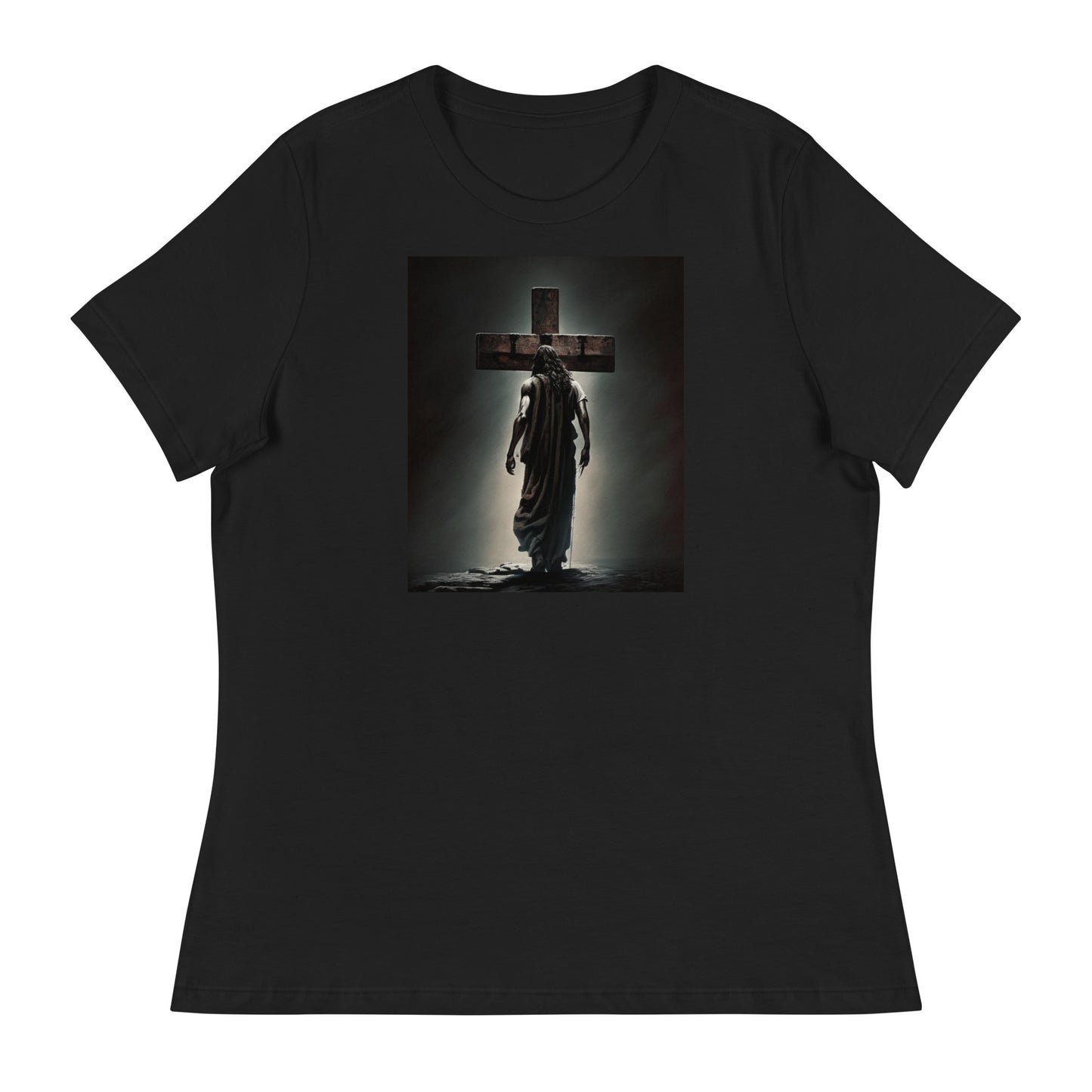 Christ Facing the Cross Christian Women's T-shirt Black