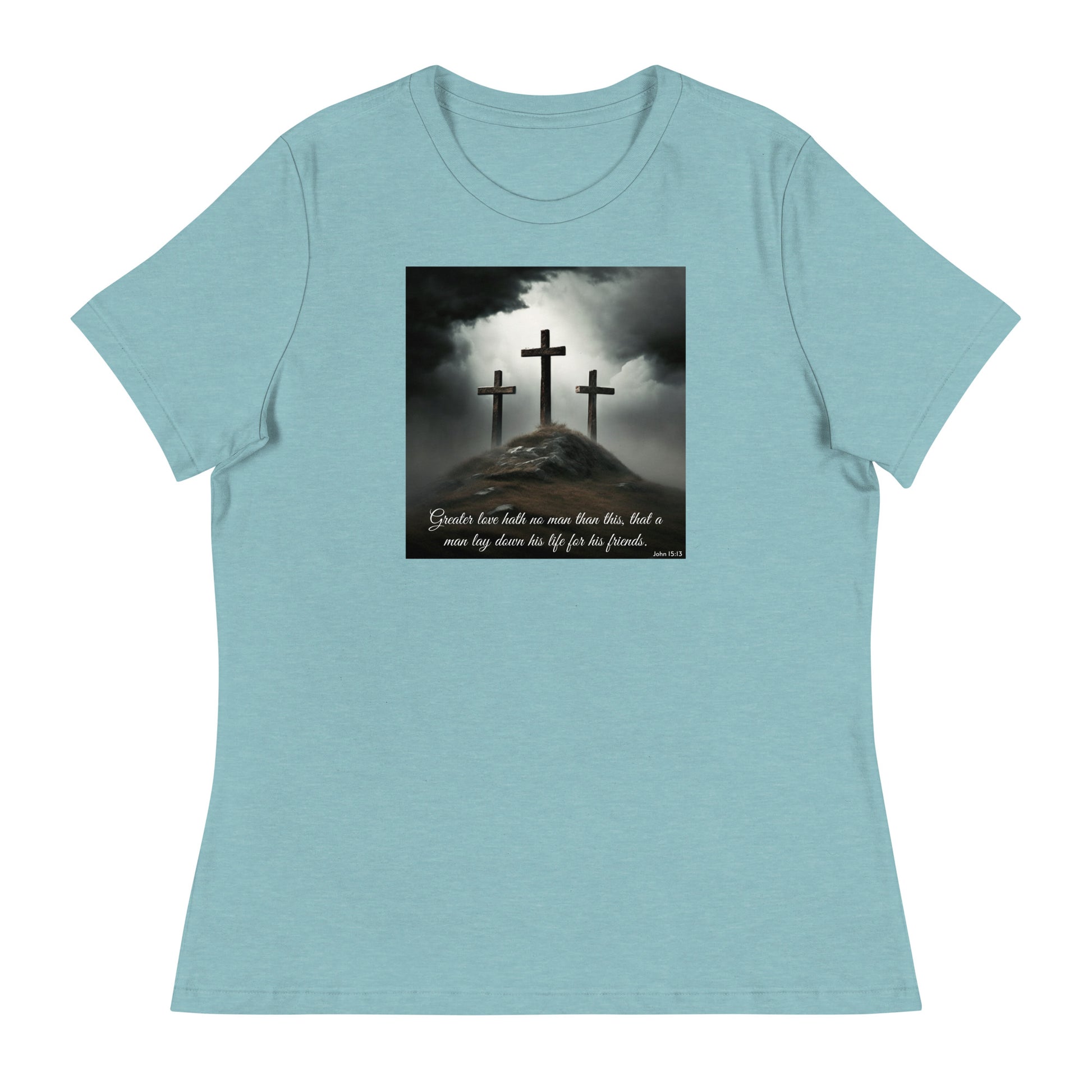 John 15:13 Women's Christian T-Shirt Heather Blue Lagoon
